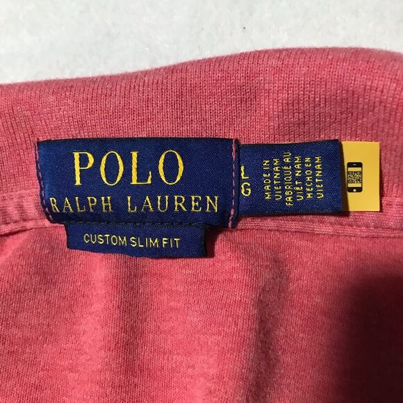Polo Ralph Lauren custom slim fit knit coral pink polo mens L multicolored pony - Picture 3 of 10